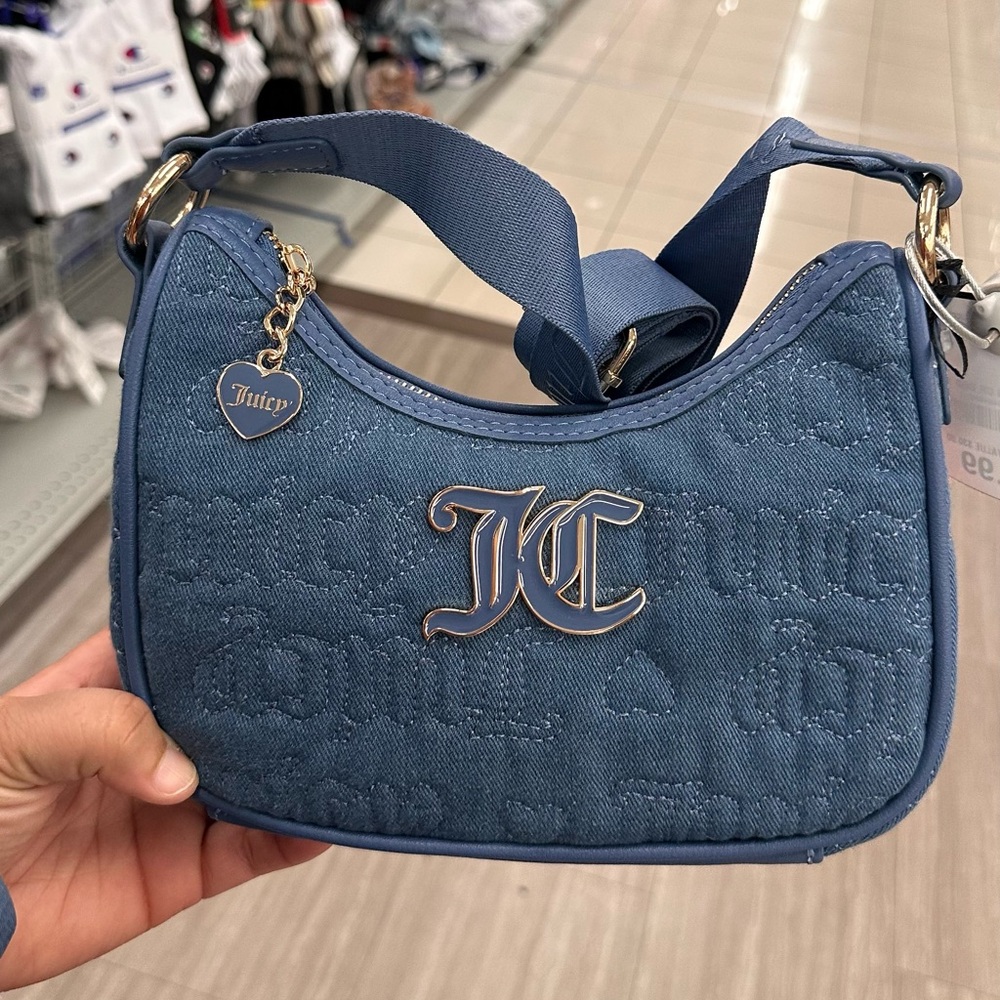 Juicy Couture Denim Monogram Mini Shoulder Bag w/ Coin Pouch | Blue